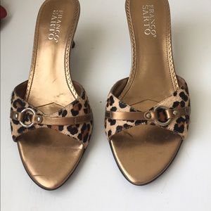 Franco Sarto Animal Print Slides,  bronze color footbed & heels, Excellent!, S